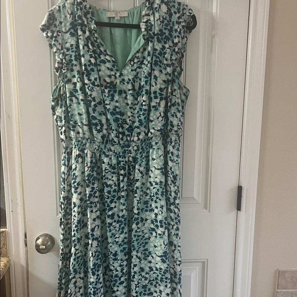 LOFT Teal and White Floral Long dress